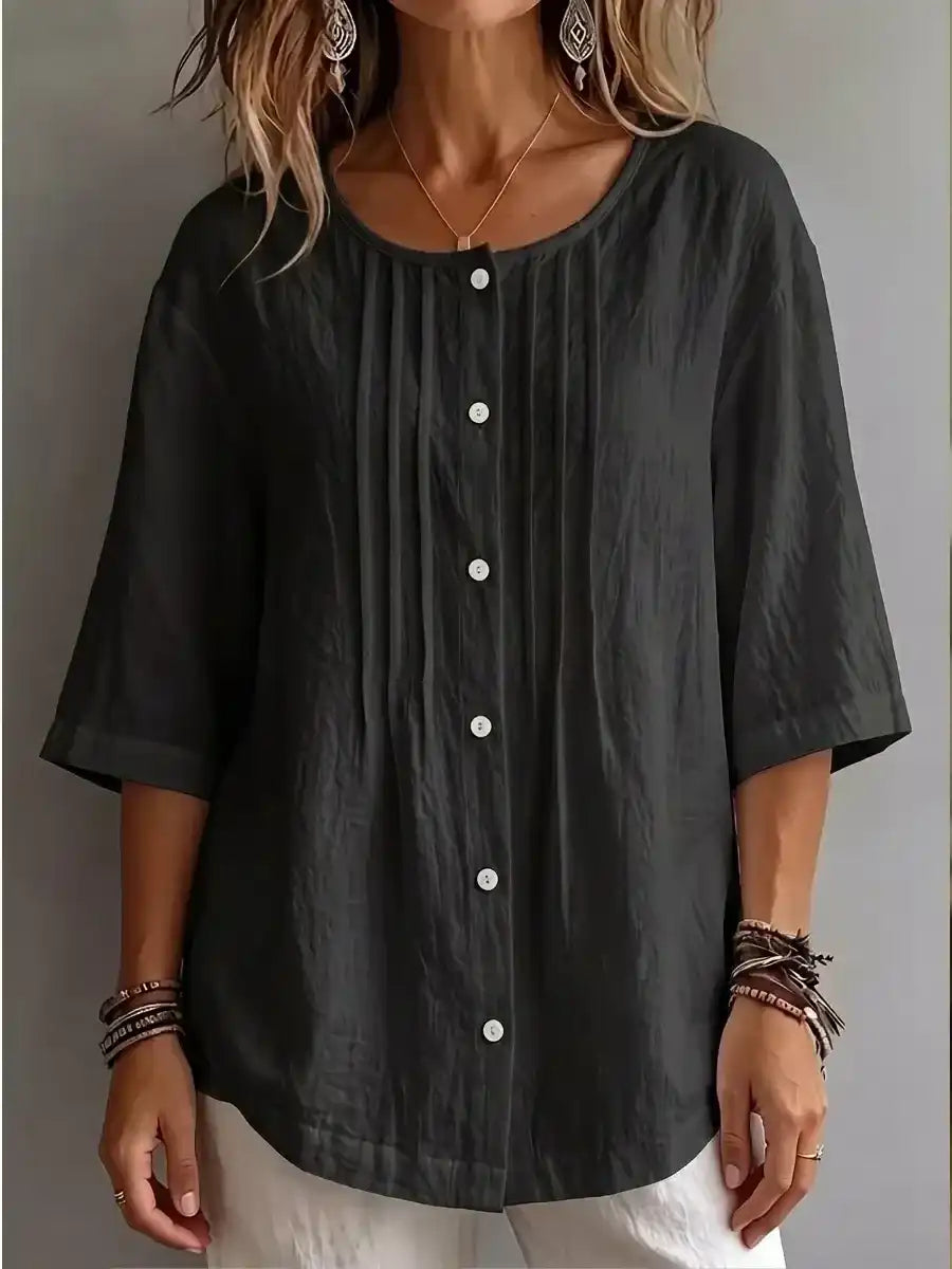 Effortless Pleated Cotton-Linen Blouse