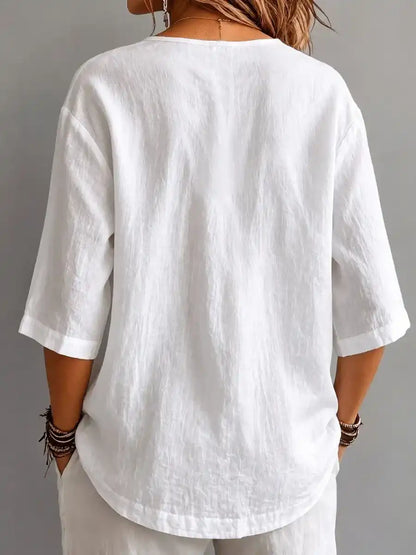 Effortless Pleated Cotton-Linen Blouse