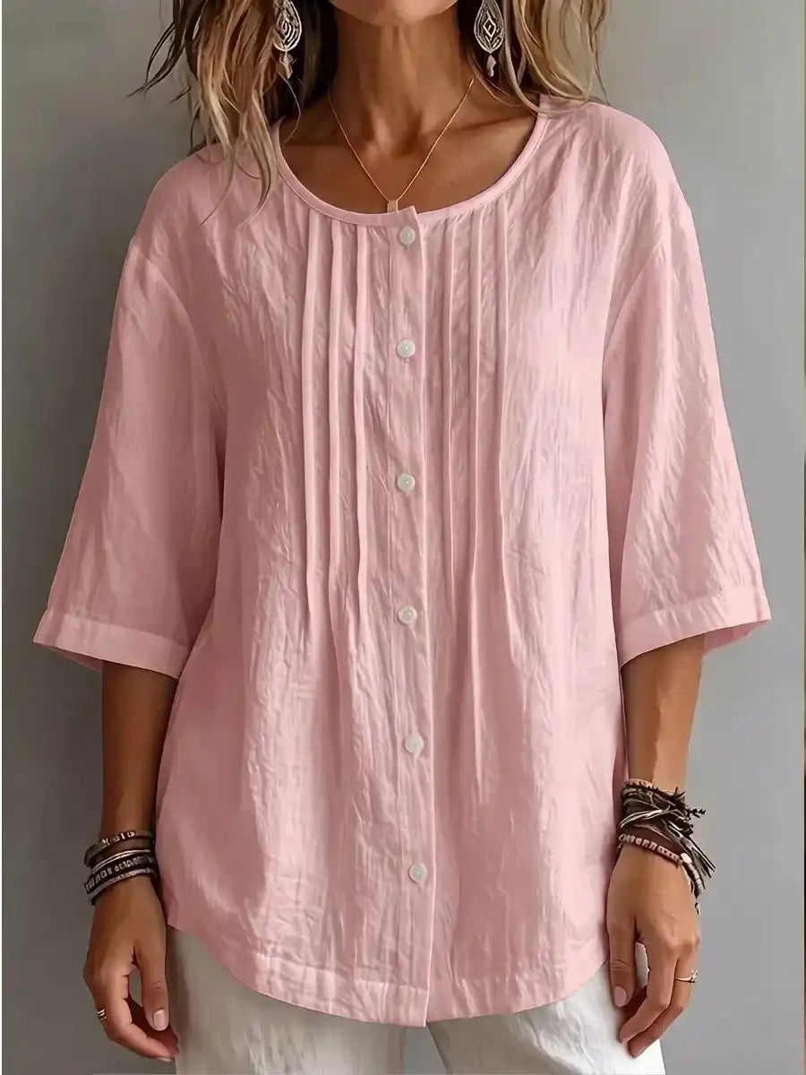 Effortless Pleated Cotton-Linen Blouse