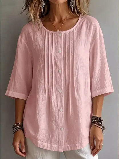 Effortless Pleated Cotton-Linen Blouse