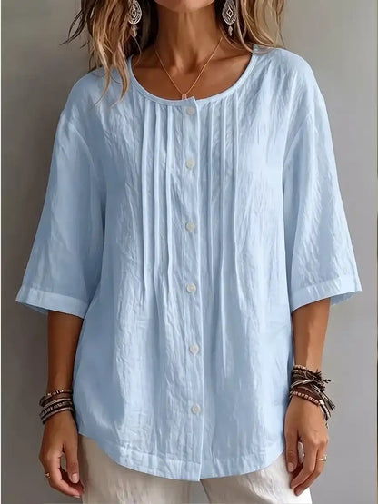 Effortless Pleated Cotton-Linen Blouse