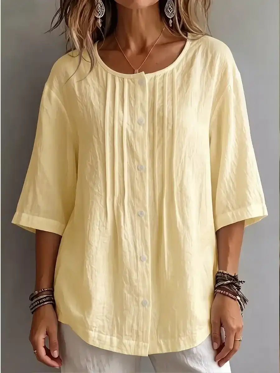 Effortless Pleated Cotton-Linen Blouse