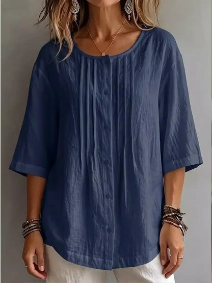 Effortless Pleated Cotton-Linen Blouse