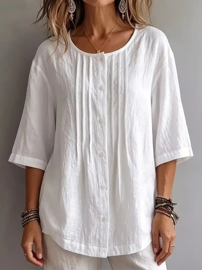 Effortless Pleated Cotton-Linen Blouse