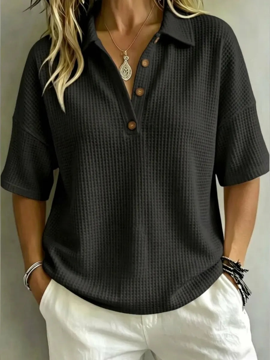 CLEARANCE SALE🔥 Women's Button-Up Waffle Short Sleeve Shirt