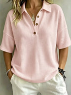 CLEARANCE SALE🔥 Women's Button-Up Waffle Short Sleeve Shirt