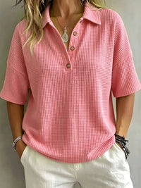 CLEARANCE SALE🔥 Women's Button-Up Waffle Short Sleeve Shirt