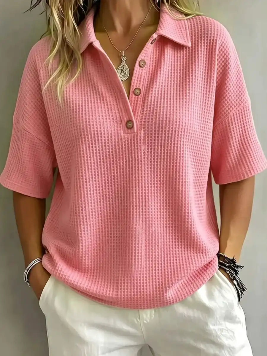 Women's Button-Up Waffle Short Sleeve Shirt