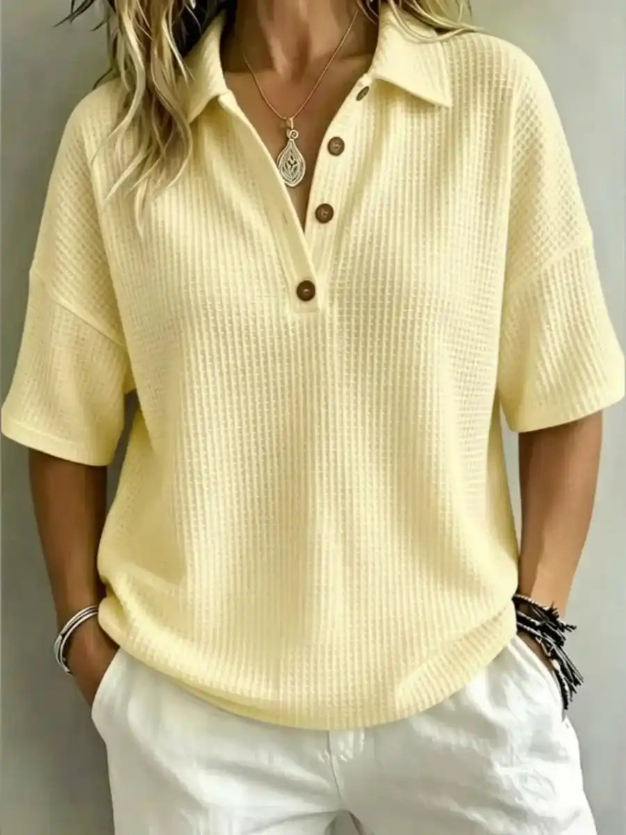 Women's Button-Up Waffle Short Sleeve Shirt