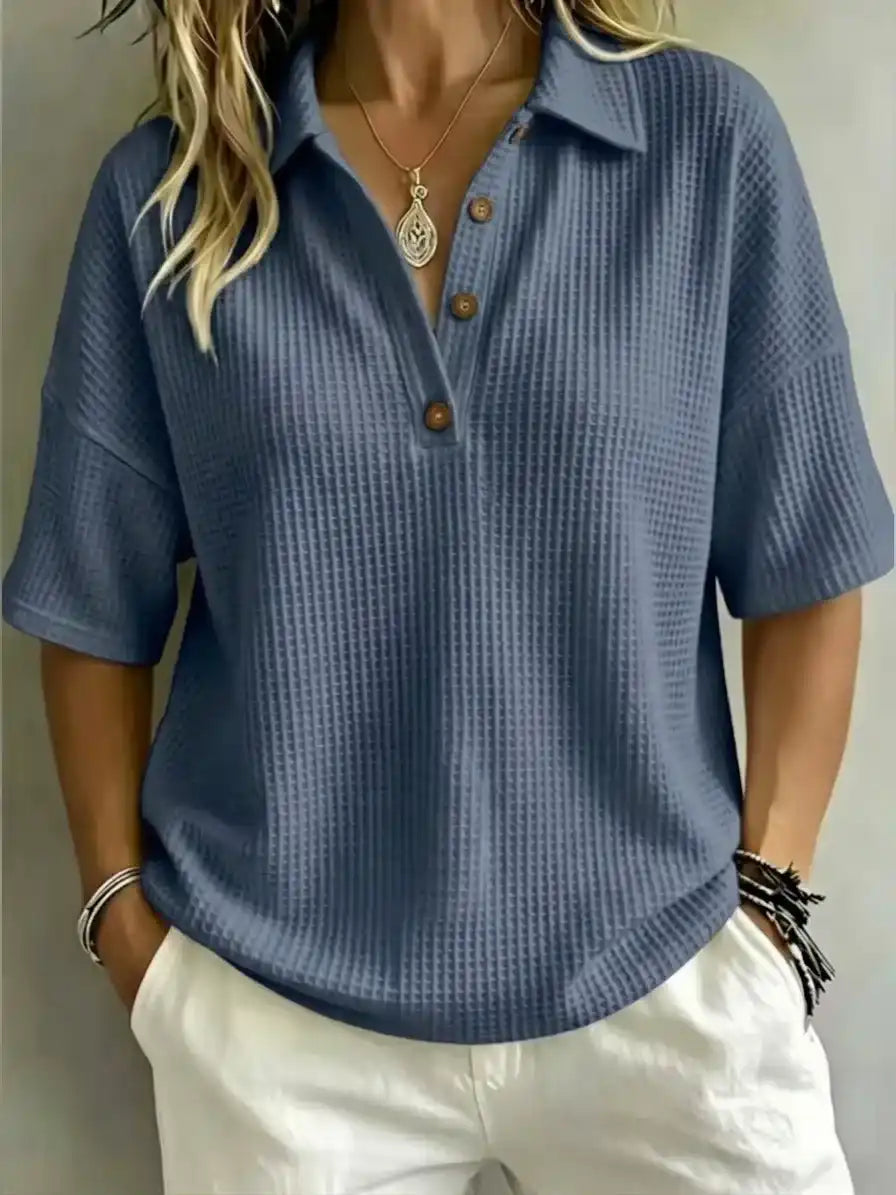 Women's Button-Up Waffle Short Sleeve Shirt
