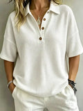 Women's Button-Up Waffle Short Sleeve Shirt