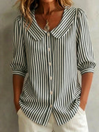 Clearance Sale🔥 Women's Retro Peter Pan Collar Striped Cotton Linen Shirt