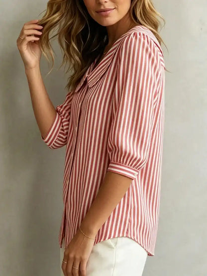 Women's Retro Peter Pan Collar Striped Cotton Linen Shirt