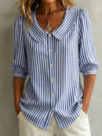 Clearance Sale🔥 Women's Retro Peter Pan Collar Striped Cotton Linen Shirt
