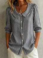 Clearance Sale🔥 Women's Retro Peter Pan Collar Striped Cotton Linen Shirt