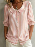 Clearance Sale🔥 Women's Retro Peter Pan Collar Striped Cotton Linen Shirt