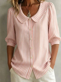 Clearance Sale🔥 Women's Retro Peter Pan Collar Striped Cotton Linen Shirt