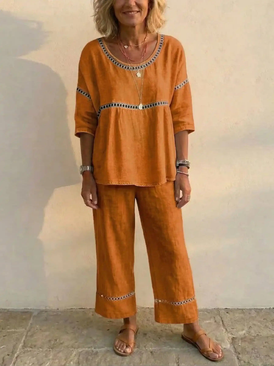 New Arrivals🔥 Women's Vintage Casual Loose-Fit Linen Two-Piece Set