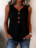 Three Button Sleeveless Solid Color Tank Top