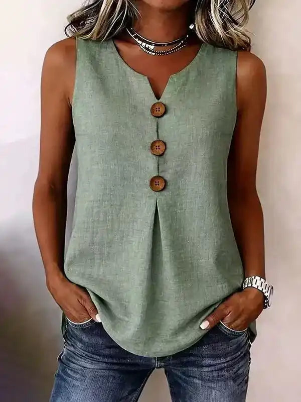 Three Button Sleeveless Solid Color Tank Top