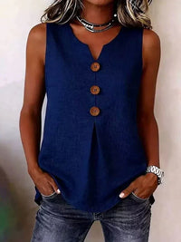 Three Button Sleeveless Solid Color Tank Top