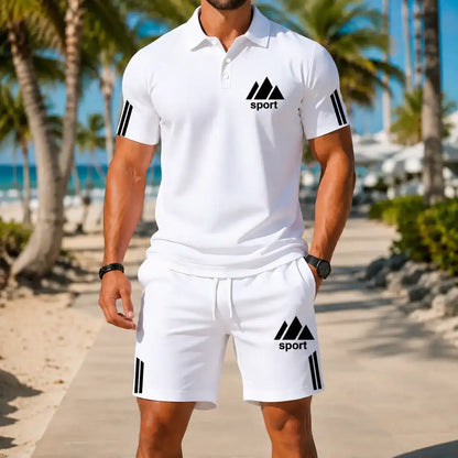 Men's Summer Polo Shirt & Shorts Set, Grey Edition