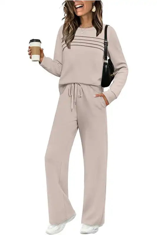 Women's Crew Neck Top & Drawstring Pants Set
