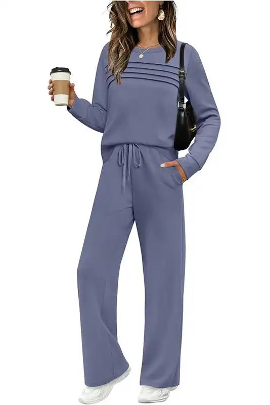 🔥LAST DAY 50% OFF✨Women's Crew Neck Top & Drawstring Pants Set