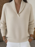 Elegant 80s Shawl Collar Solid Color Pullover Sweater Top