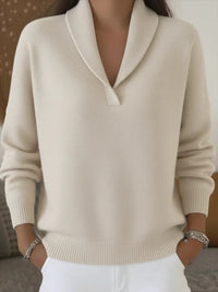 Elegant 80s Shawl Collar Solid Color Pullover Sweater Top