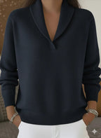 Elegant 80s Shawl Collar Solid Color Pullover Sweater Top