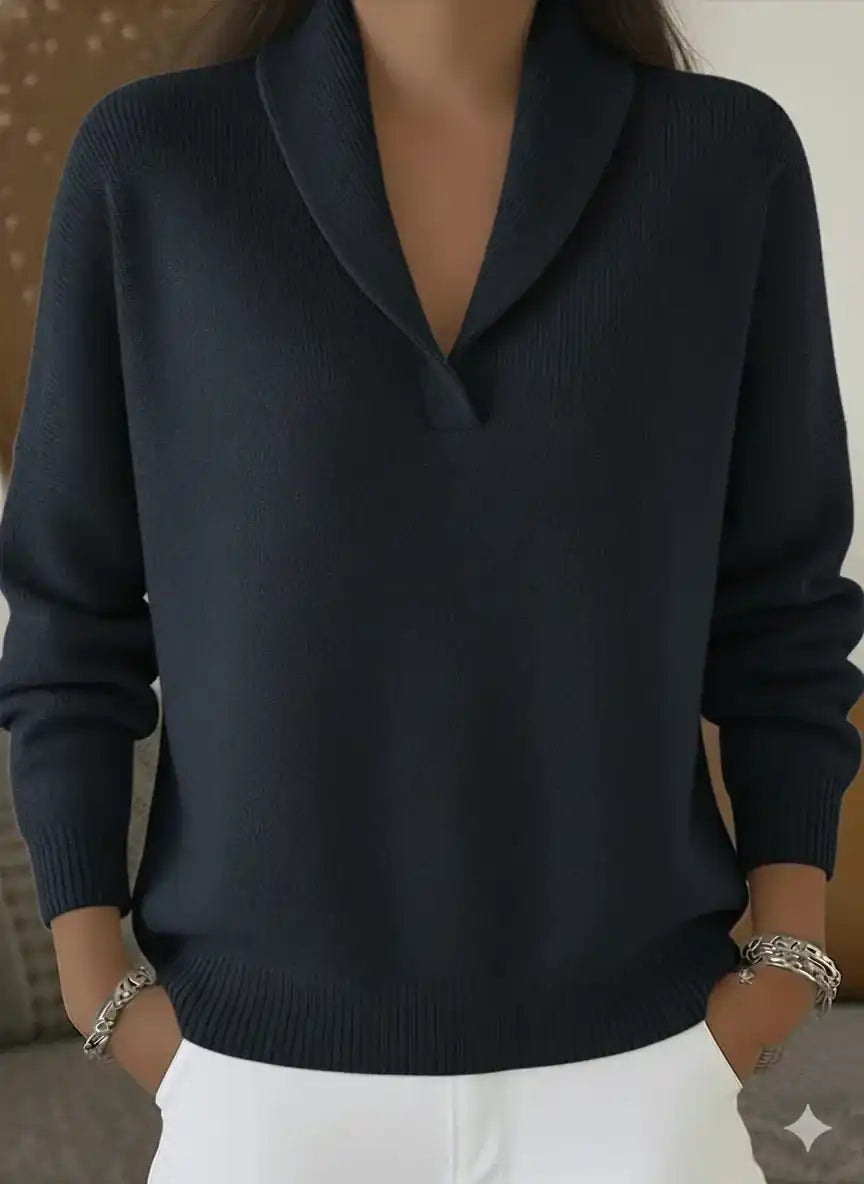 Elegant 80s Shawl Collar Solid Color Pullover Sweater Top