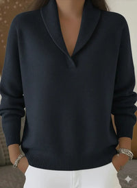 Elegant 80s Shawl Collar Solid Color Pullover Sweater Top