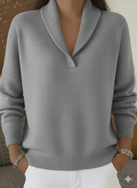 Elegant 80s Shawl Collar Solid Color Pullover Sweater Top