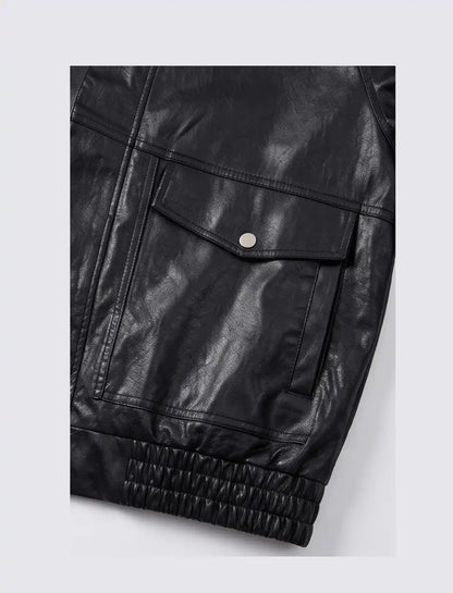 Black Sheep Leather Jacket Brown Collar | Handmade Trucker Bomber KDKJ523
