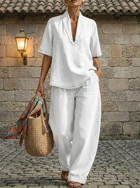 Minimalist Cozy Short-sleeved Top Wide-leg Jeans Denim Set
