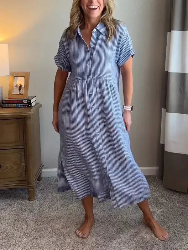 NEW🔥 Women's Striped Lapel Button Down Shirt Dress