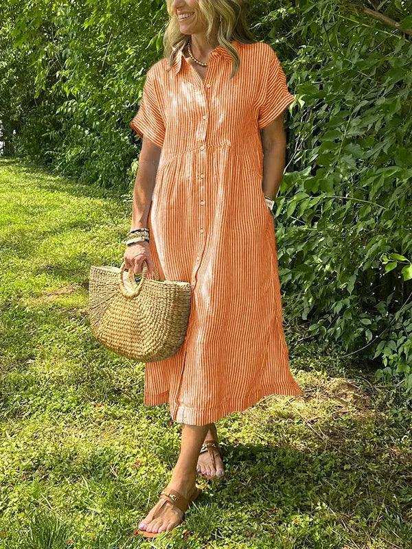 NEW🔥 Women's Striped Lapel Button Down Shirt Dress