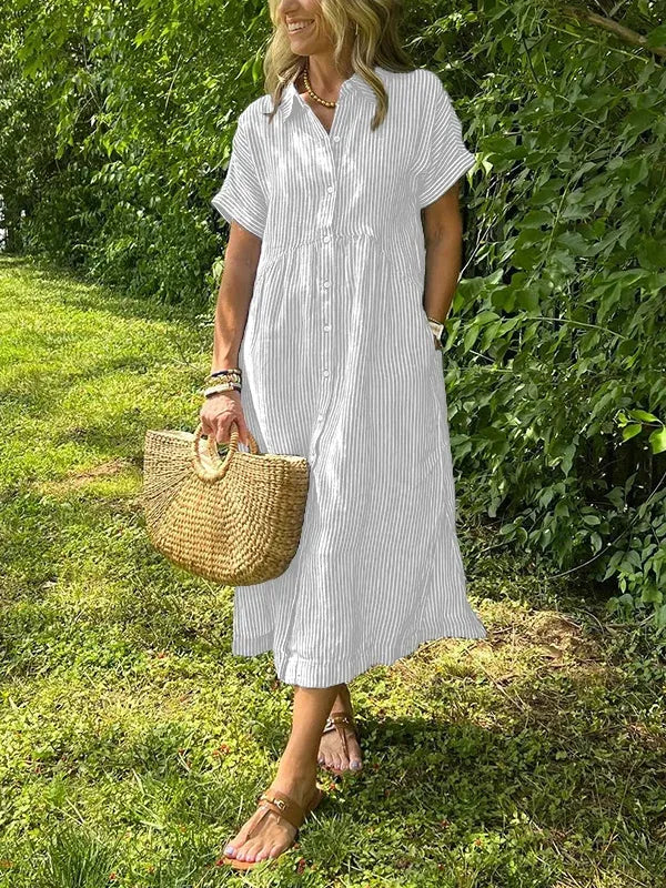 NEW🔥 Women's Striped Lapel Button Down Shirt Dress