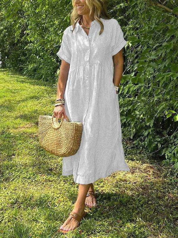 NEW🔥 Women's Striped Lapel Button Down Shirt Dress