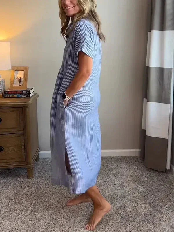 NEW🔥 Women's Striped Lapel Button Down Shirt Dress