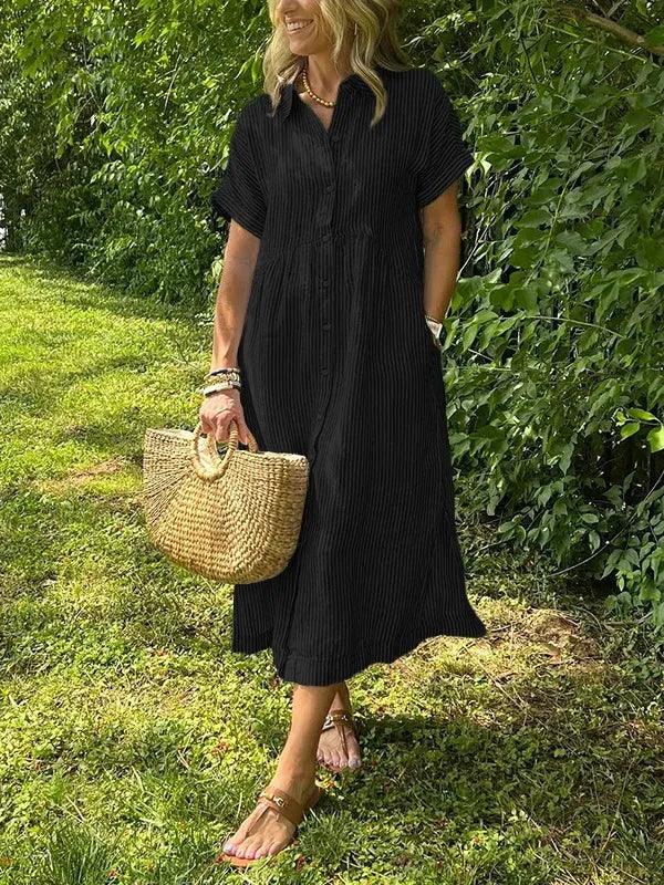 NEW🔥 Women's Striped Lapel Button Down Shirt Dress