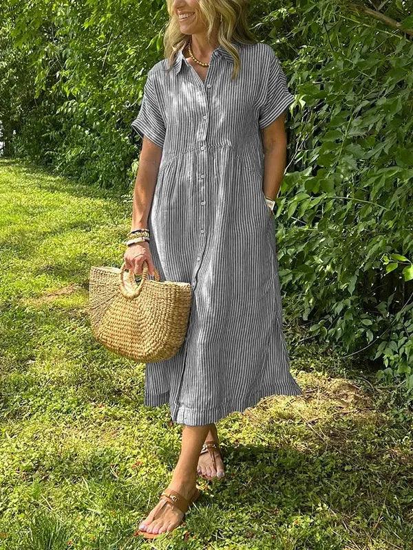 NEW🔥 Women's Striped Lapel Button Down Shirt Dress