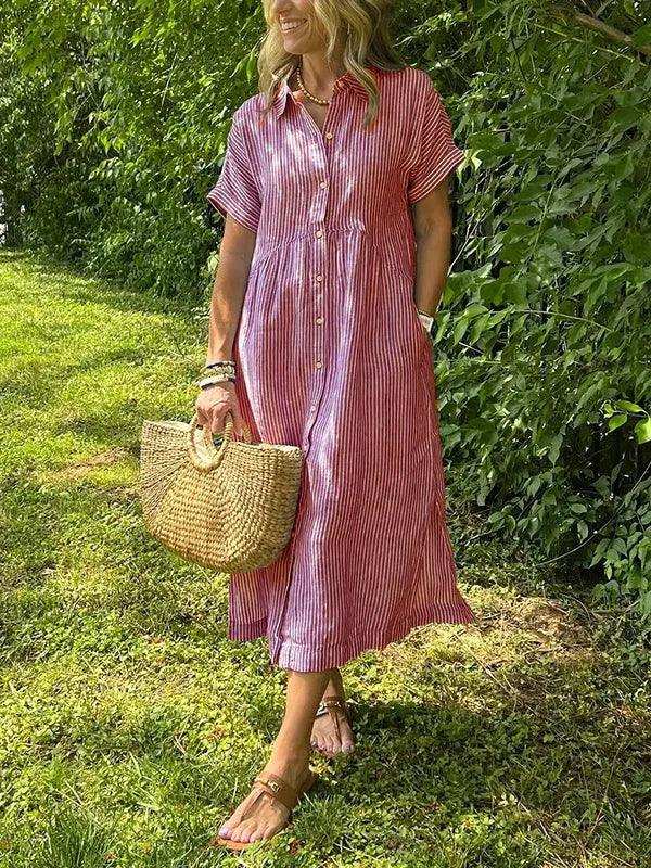 NEW🔥 Women's Striped Lapel Button Down Shirt Dress