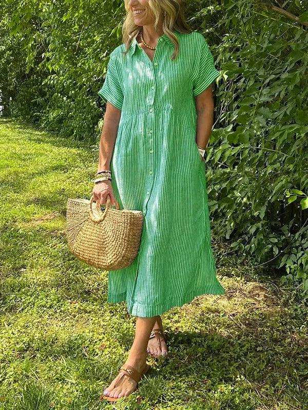 NEW🔥 Women's Striped Lapel Button Down Shirt Dress