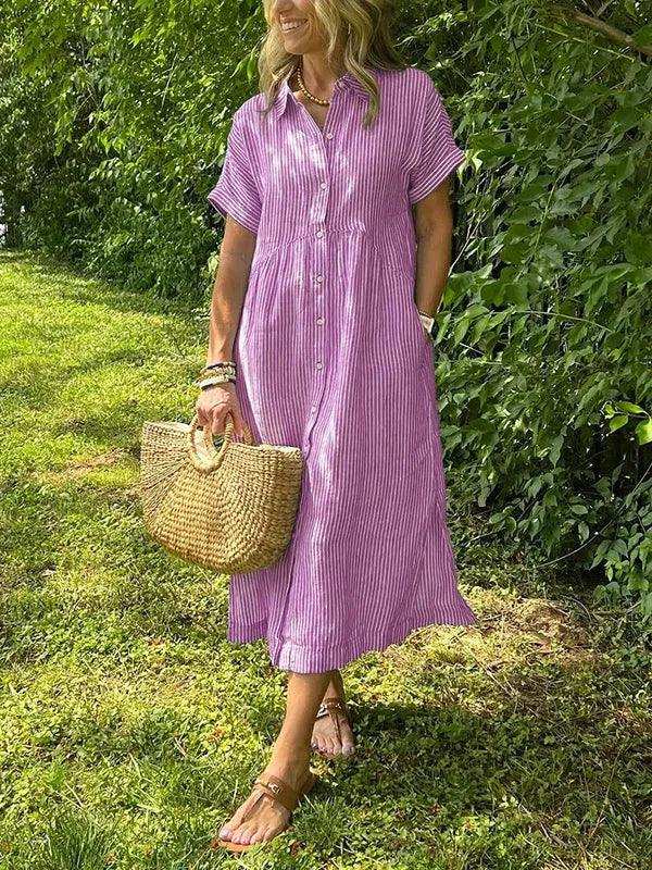 NEW🔥 Women's Striped Lapel Button Down Shirt Dress