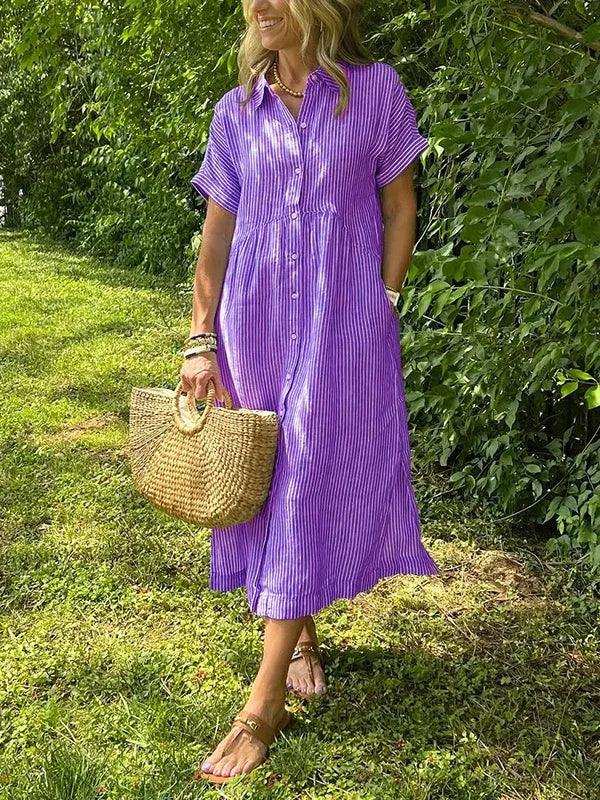 NEW🔥 Women's Striped Lapel Button Down Shirt Dress