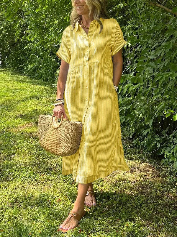 NEW🔥 Women's Striped Lapel Button Down Shirt Dress