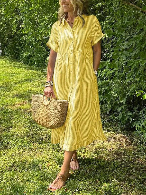 NEW🔥 Women's Striped Lapel Button Down Shirt Dress