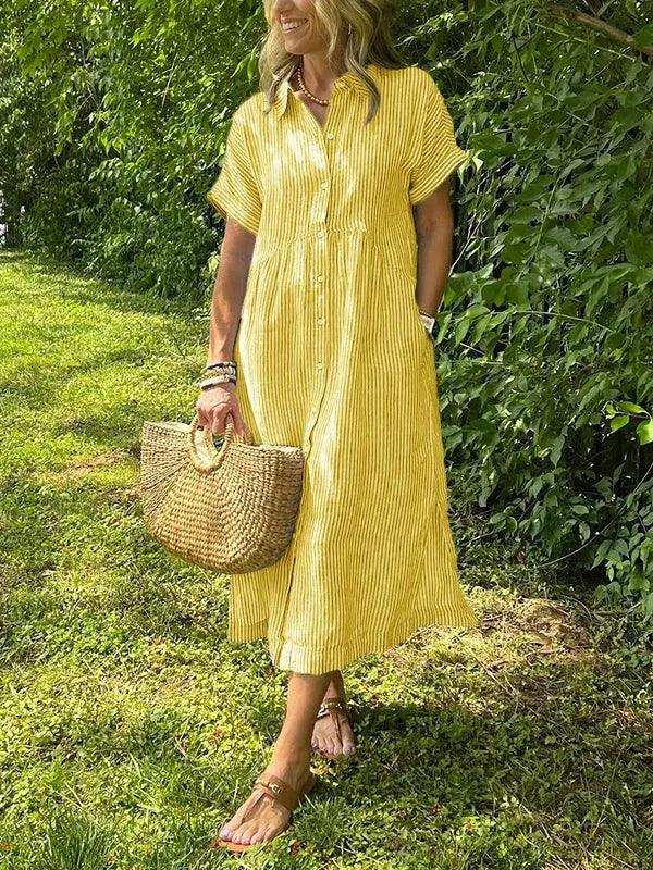 NEW🔥 Women's Striped Lapel Button Down Shirt Dress